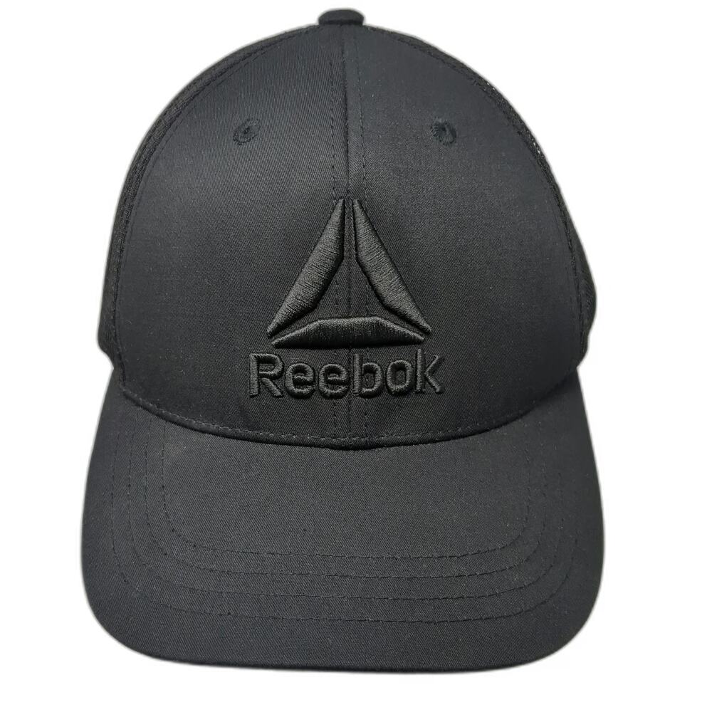 Reebok Trucker Hat Black One Size Mesh Back Snapback Structured Delta Logo